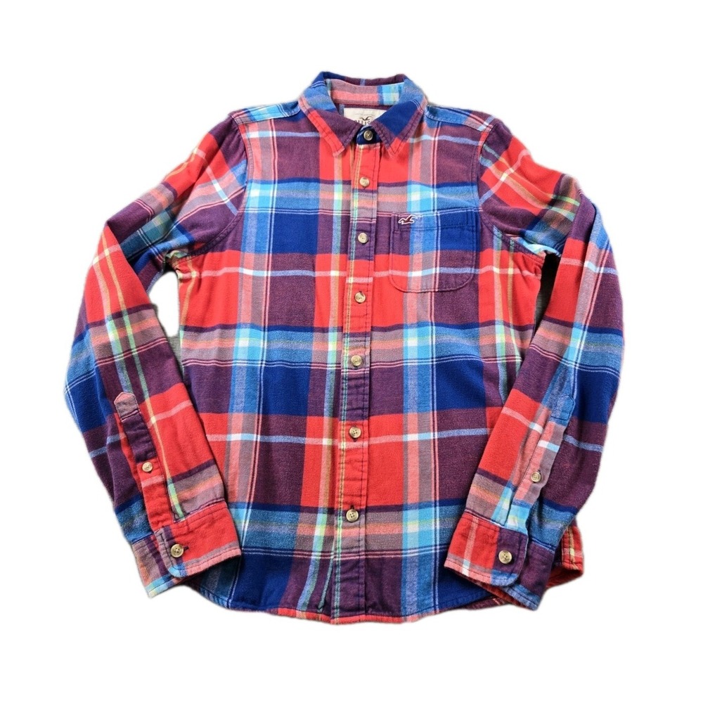 Hollister Men's Long Sleeve Button Down Plaid Flannel Shirt‎ 100% Cotton Large